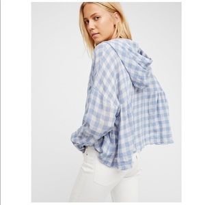 Free People Let It All Go Plaid top checked hooded blouse